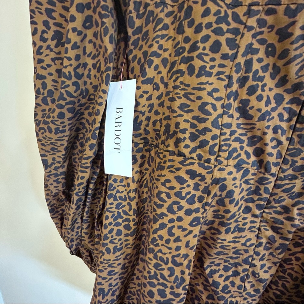 Bardot leopard animal print skater dress medium long sleeve mini brown women’s - Picture 8 of 14